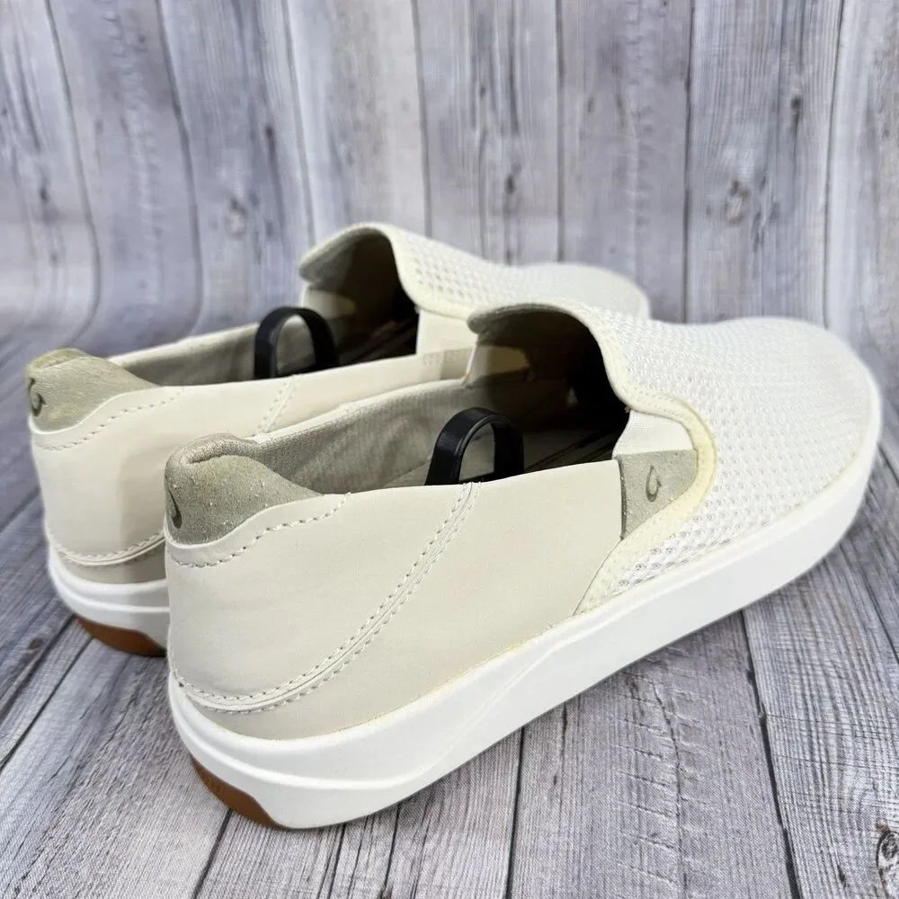 OluKai Lae'ahi Breathable Slip-On Sneakers Shoes Men's Sz 9 BONE White $120